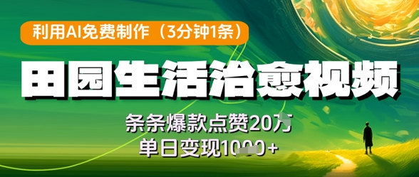 利用AI免费制作田园生活治愈视频，条条爆款点赞20W，单日变现几张-靠创业轻松赚钱？[小白网创驿站] 整合稀缺资源，带你实现财富梦小白网创驿站