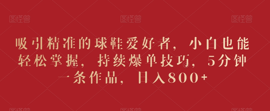 吸引精准的球鞋爱好者，小白也能轻松掌握，持续爆单技巧，5分钟一条作品，日入800+【揭秘】-靠创业轻松赚钱？[小白网创驿站] 整合稀缺资源，带你实现财富梦小白网创驿站