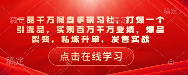 一品千万操盘手研习社，打爆一个引流品，实现百万千万业绩，爆品裂变，私域升单，发售实战-靠创业轻松赚钱？[小白网创驿站] 整合稀缺资源，带你实现财富梦小白网创驿站