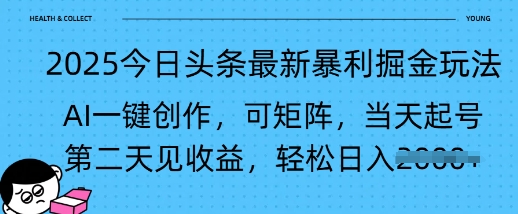 2025今日头条最新暴利掘金玩法，AI一键创作，可矩阵，当天起号，第二天见收益轻松日入多张-靠创业轻松赚钱？[小白网创驿站] 整合稀缺资源，带你实现财富梦小白网创驿站