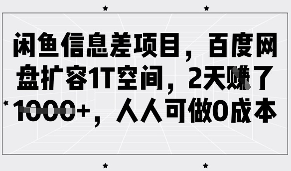 闲鱼信息差项目，百度网盘扩容1T空间，2天收益1k+，人人可做0成本-靠创业轻松赚钱？[小白网创驿站] 整合稀缺资源，带你实现财富梦小白网创驿站