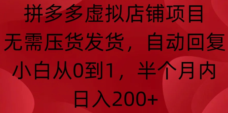 拼多多虚拟店铺项目，无需压货发货，自动回复，小白从0到1，半个月内日入200+【揭秘】-靠创业轻松赚钱？[小白网创驿站] 整合稀缺资源，带你实现财富梦小白网创驿站