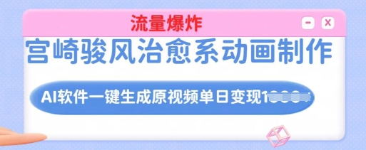 宫崎骏风治愈系动画制作，AI软件一键生成原创视频流量爆炸，单日变现多张，详细实操流程-靠创业轻松赚钱？[小白网创驿站] 整合稀缺资源，带你实现财富梦小白网创驿站