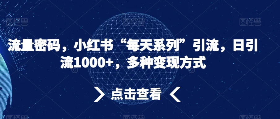 流量密码，小红书“每天系列”引流，日引流1000+，多种变现方式【揭秘】-靠创业轻松赚钱？[小白网创驿站] 整合稀缺资源，带你实现财富梦小白网创驿站