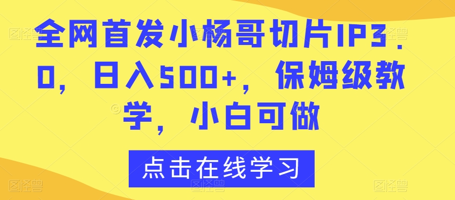 全网首发小杨哥切片IP3.0，日入500+，保姆级教学，小白可做【揭秘】-靠创业轻松赚钱？[小白网创驿站] 整合稀缺资源，带你实现财富梦小白网创驿站