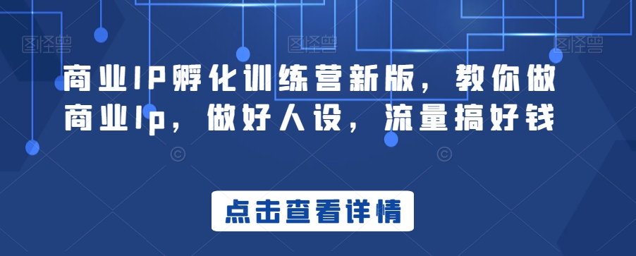 商业IP孵化训练营新版，教你做商业Ip，做好人设，流量搞好钱-靠创业轻松赚钱？[小白网创驿站] 整合稀缺资源，带你实现财富梦小白网创驿站