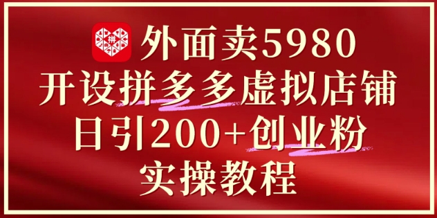外面卖5980开设拼多多虚拟店铺：单日引流200+创业付费粉实战教程-靠创业轻松赚钱？[小白网创驿站] 整合稀缺资源，带你实现财富梦小白网创驿站