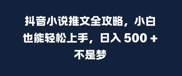 抖音小说推文全攻略，小白也能轻松上手，日入 5张+ 不是梦【揭秘】-靠创业轻松赚钱？[小白网创驿站] 整合稀缺资源，带你实现财富梦小白网创驿站