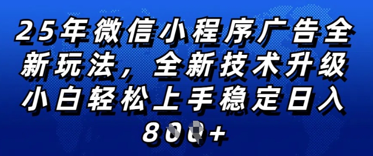 2025年微信小程序全新玩法纯小白易上手，稳定日入多张，技术全新升级，全网首发【揭秘】-靠创业轻松赚钱？[小白网创驿站] 整合稀缺资源，带你实现财富梦小白网创驿站