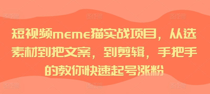 短视频meme猫实战项目，从选素材到把文案，到剪辑，手把手的教你快速起号涨粉-靠创业轻松赚钱？[小白网创驿站] 整合稀缺资源，带你实现财富梦小白网创驿站