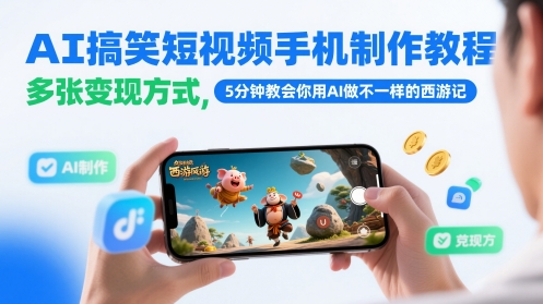 AI搞笑短视频手机制作教程，多张变现方式，5分钟教会你用AI做不一样的西游记-靠创业轻松赚钱？[小白网创驿站] 整合稀缺资源，带你实现财富梦小白网创驿站