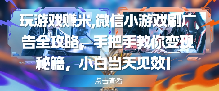 玩游戏挣米，微信小游戏刷广告全攻略，手把手教你变现秘籍，小白当天见效-靠创业轻松赚钱？[小白网创驿站] 整合稀缺资源，带你实现财富梦小白网创驿站