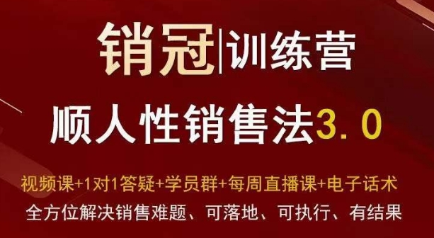 爆款！销冠训练营3.0之顺人性销售法，全方位解决销售难题、可落地、可执行、有结果-靠创业轻松赚钱？[小白网创驿站] 整合稀缺资源，带你实现财富梦小白网创驿站