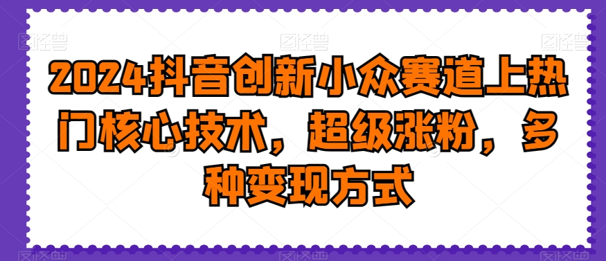 2024抖音创新小众赛道上热门核心技术，超级涨粉，多种变现方式【揭秘】-靠创业轻松赚钱？[小白网创驿站] 整合稀缺资源，带你实现财富梦小白网创驿站