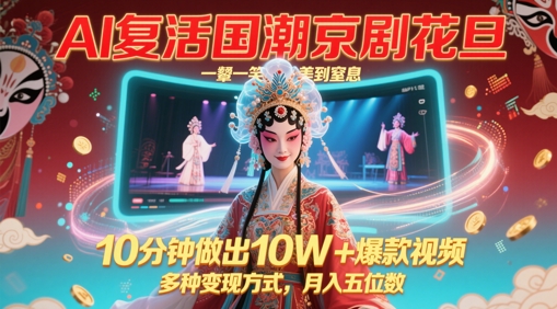 AI复活国潮京剧花旦，一颦一笑美到窒息，10分钟做出10W+爆款视频，多种变现方式，月入五位数-靠创业轻松赚钱？[小白网创驿站] 整合稀缺资源，带你实现财富梦小白网创驿站