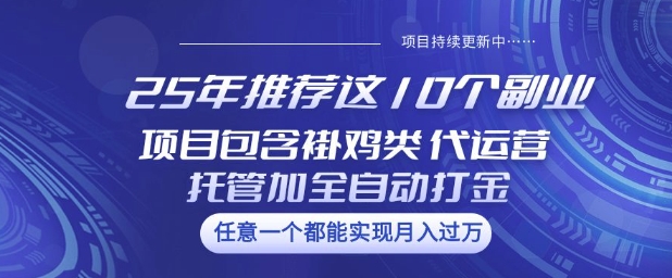 25年推荐这10个副业项目包含褂鸡类、代运营托管类、全自动打金类【揭秘】-靠创业轻松赚钱？[小白网创驿站] 整合稀缺资源，带你实现财富梦小白网创驿站