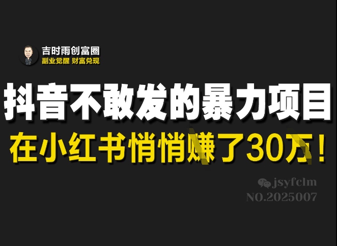 抖音不敢发的暴利项目，在小红书悄悄挣了30W-靠创业轻松赚钱？[小白网创驿站] 整合稀缺资源，带你实现财富梦小白网创驿站