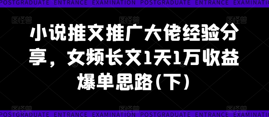 小说推文推广大佬经验分享，女频长文1天1万收益爆单思路(下)-靠创业轻松赚钱？[小白网创驿站] 整合稀缺资源，带你实现财富梦小白网创驿站