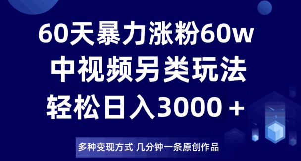 60天暴力涨粉60W，中视频另类玩法，日入3000＋，几分钟一条原创作品多种变现方式-靠创业轻松赚钱？[小白网创驿站] 整合稀缺资源，带你实现财富梦小白网创驿站