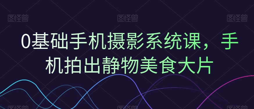 0基础手机摄影系统课，手机拍出静物美食大片-靠创业轻松赚钱？[小白网创驿站] 整合稀缺资源，带你实现财富梦小白网创驿站