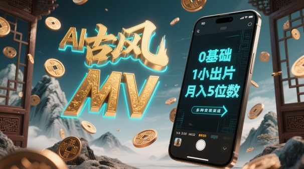 AI一键生成古风音乐MV，0剪辑基础1小时出片，多种变现渠道，一部手机月入5位数-靠创业轻松赚钱？[小白网创驿站] 整合稀缺资源，带你实现财富梦小白网创驿站