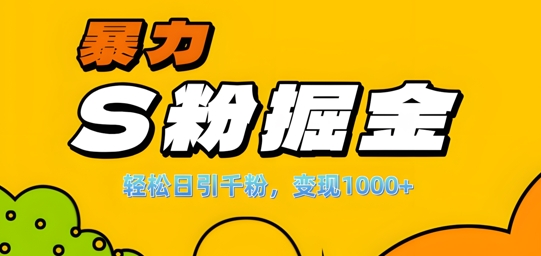 单人单机日引千粉，变现1k+，S粉流量掘金计划攻略【揭秘】-靠创业轻松赚钱？[小白网创驿站] 整合稀缺资源，带你实现财富梦小白网创驿站