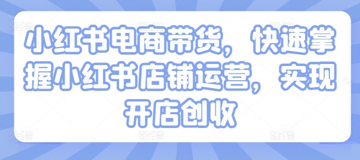 小红书电商带货，快速掌握小红书店铺运营，实现开店创收-靠创业轻松赚钱？[小白网创驿站] 整合稀缺资源，带你实现财富梦小白网创驿站
