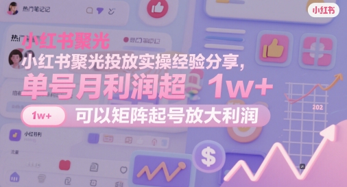 小红书聚光投放实操经验分享，单号月利润超1w+，可以矩阵起号放大利润-靠创业轻松赚钱？[小白网创驿站] 整合稀缺资源，带你实现财富梦小白网创驿站