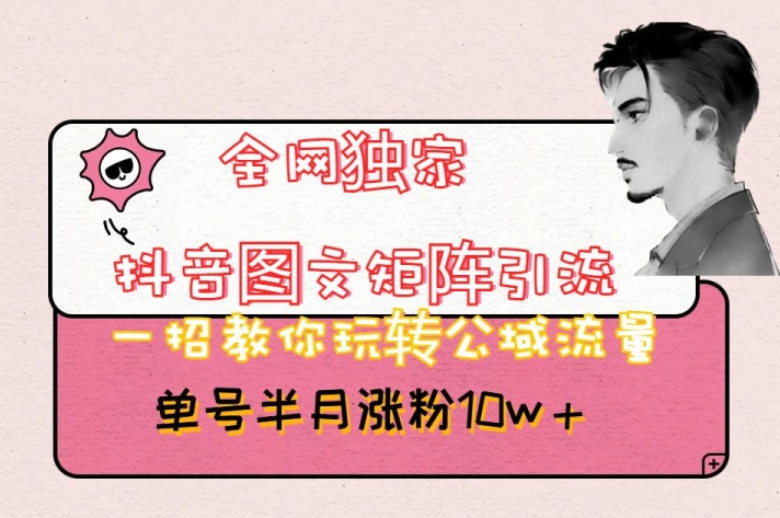 全网独家抖音图文矩阵引流，一招教你玩转公域流量，单号半月涨粉10w+【揭秘】-靠创业轻松赚钱？[小白网创驿站] 整合稀缺资源，带你实现财富梦小白网创驿站