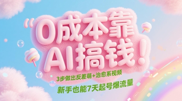 0成本靠AI搞钱！3步做出反差萌+治愈系视频，新手也能7天起号爆流量-靠创业轻松赚钱？[小白网创驿站] 整合稀缺资源，带你实现财富梦小白网创驿站