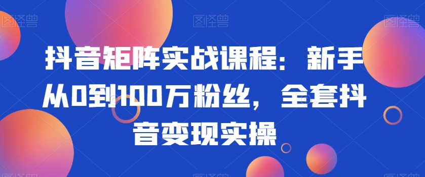抖音矩阵实战课程：新手从0到100万粉丝，全套抖音变现实操-靠创业轻松赚钱？[小白网创驿站] 整合稀缺资源，带你实现财富梦小白网创驿站