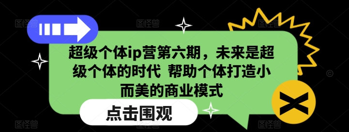 超级个体ip营第六期，未来是超级个体的时代  帮助个体打造小而美的商业模式-靠创业轻松赚钱？[小白网创驿站] 整合稀缺资源，带你实现财富梦小白网创驿站