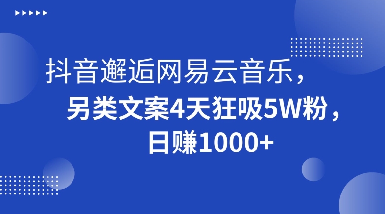 抖音邂逅网易云音乐，另类文案4天狂吸5W粉，日赚1000+【揭秘】-靠创业轻松赚钱？[小白网创驿站] 整合稀缺资源，带你实现财富梦小白网创驿站