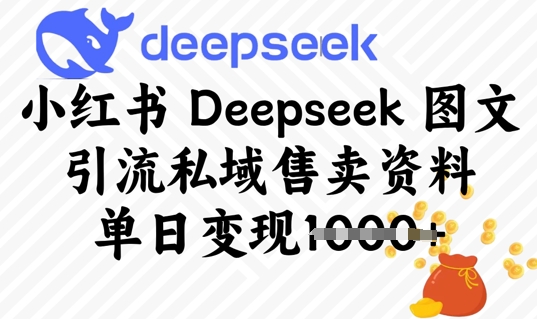 小红书Deepseek 图文引流私域售卖资料，单日变现多张-靠创业轻松赚钱？[小白网创驿站] 整合稀缺资源，带你实现财富梦小白网创驿站
