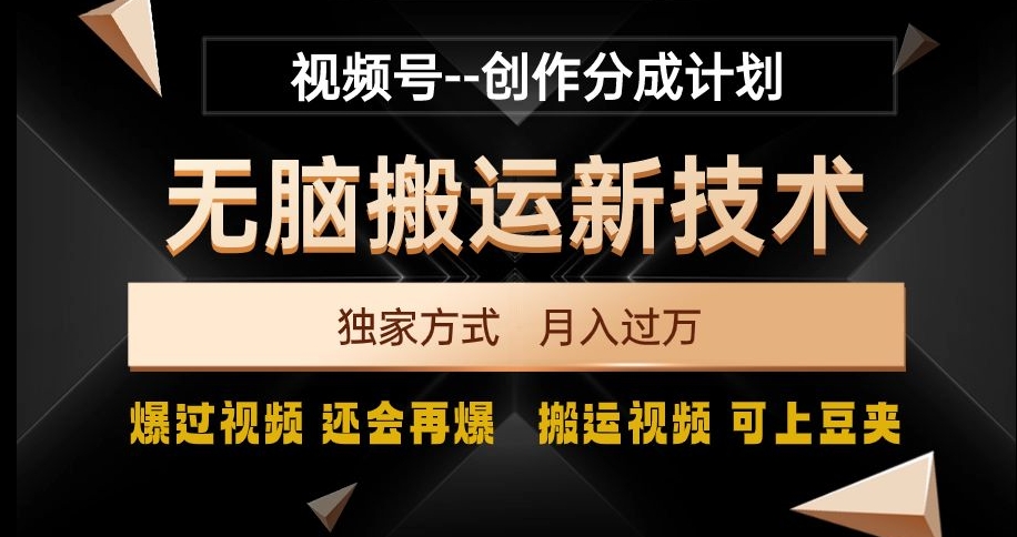 视频号无脑搬运新技术，破原创壕流量，独家方式，爆过视频，还会再爆【揭秘】-靠创业轻松赚钱？[小白网创驿站] 整合稀缺资源，带你实现财富梦小白网创驿站